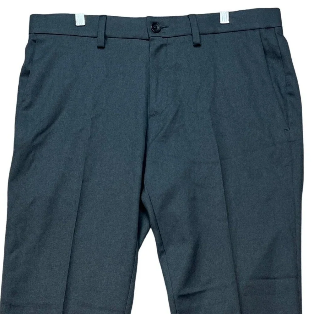 Haggar Pants Mens 34x29 Gray Flat Front Stretch Waistband Cool 18 Pro Slim Fit
